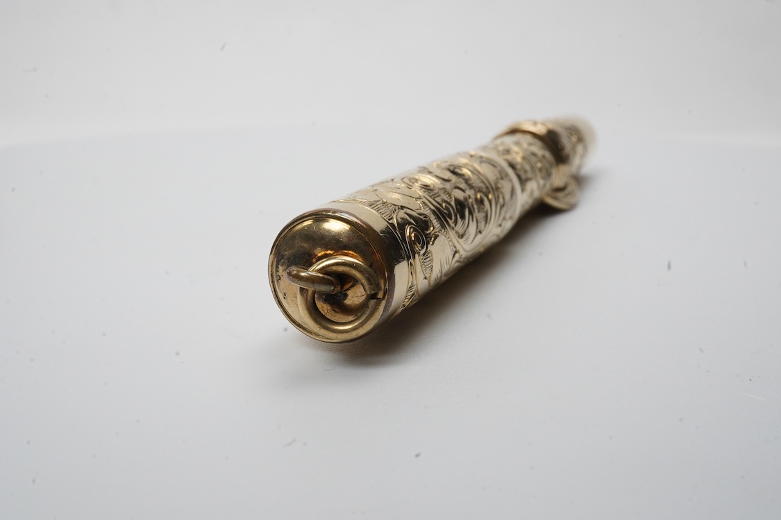 A Conklin ring top hand engraved crescent filler fountain pen with 14ct. gold Conklin nib
